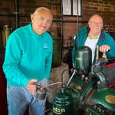 Dogdyke Pumping Station's Dave Hall and Alan Martin oiling the Ruston 7XHR Diesel Engine that superceded the steam engine. Photo: Chris Frear