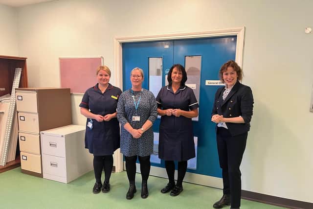 Victoria Atkins MP (far right) visiting the Endoscopy unit, with from left: matron Carolann Belk, clinical services manager Teri Would, and ward sister Mandy Lovele.