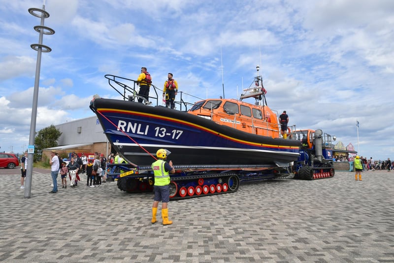 The Shannon class all-weather lifeboat on its was to the sea,