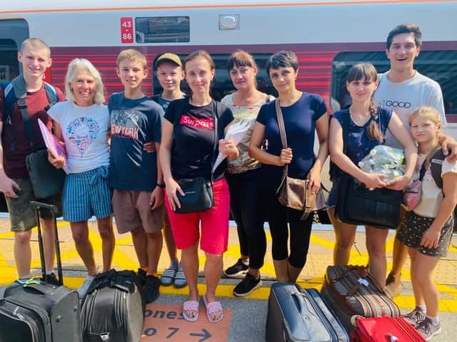 The Ukrainian refugees getting the train at Newark to Edinburgh to meet their sponsor families.