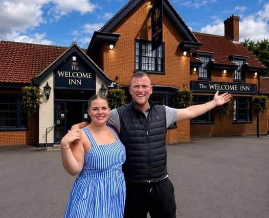 Lennee and Tiana celebrating taking over The Welcome Inn in Skegness.