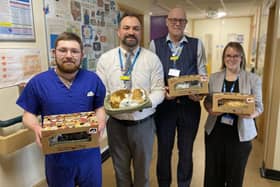 Dementia Practitioner Alex Sneade, Charity Manager Ben Petts, Group Director of Safeguarding and Patient Experience Craig Ferris and Safeguarding and Vulnerabilities Nurse Specialist for Dementia Zoe Chapman with some of the dementia pets