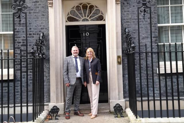 Mr and Mrs Wood pictured at 10 Downing Street where they were invited to a reception for those named in the Queen's Gallantry List 2023.
