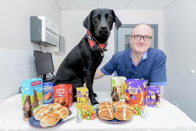 Eastfield Vets' Richard Larkin with treats pets should avoid.