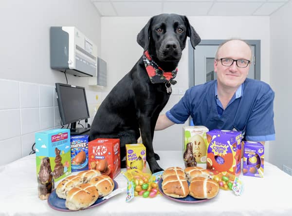 Eastfield Vets' Richard Larkin with treats pets should avoid.