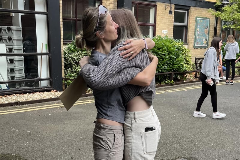 Severija Magnus being congratulated by her mother at Kesteven and Sleaford High School.