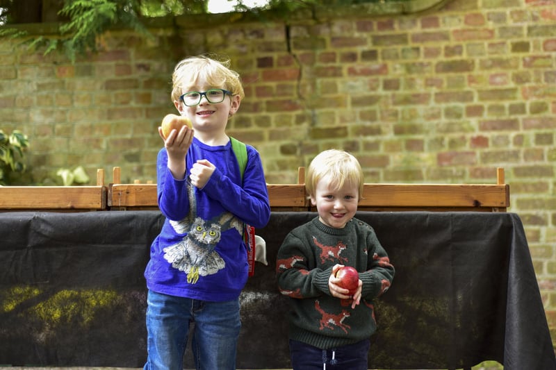 Brothers Albert, 5, and Genry Stephenson-cocks ready to taste thie apples.