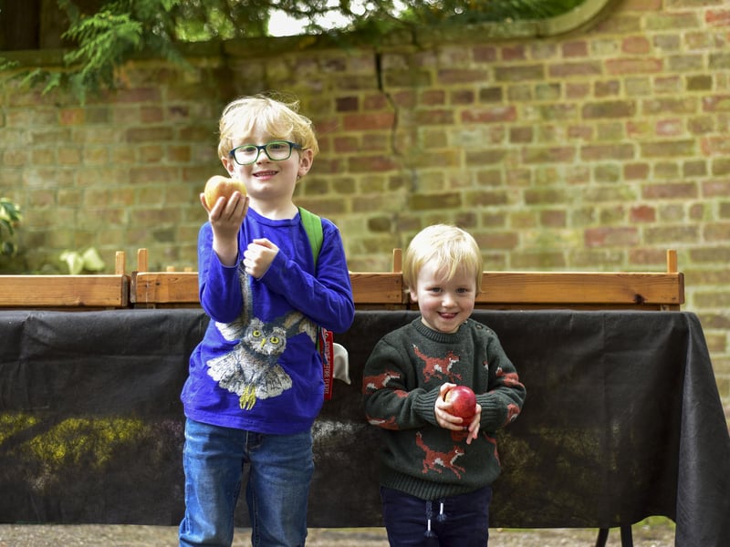 Brothers Albert, 5, and Genry Stephenson-cocks ready to taste thie apples.