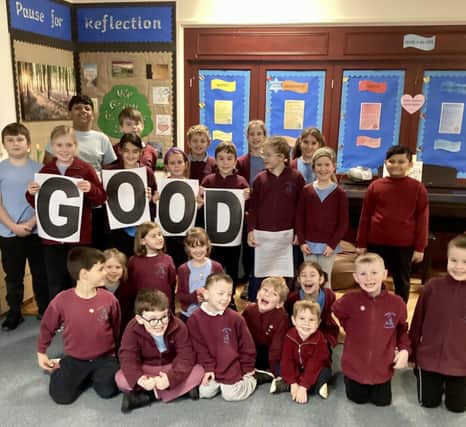 North Cotes pupils celebrating their Good Ofsted rating.