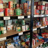 Shelves stocked with emergency food supplied at Boston Food Bank.
