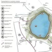 A map showing the reservoir on the landscape and how it might benefit leisure and conservation.
