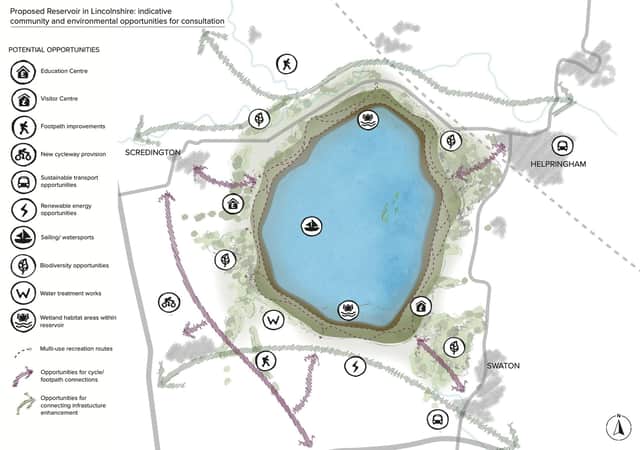 A map showing the reservoir on the landscape and how it might benefit leisure and conservation.