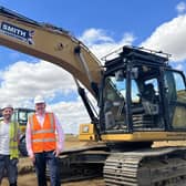 From left - North Kesteven District Council Economic Development Project Officer Laura Bath, Smith Construction Site Manager Mark Collishaw, and North Kesteven District Council Leader Councillor Richard Wright on site at the Sleaford Moor Enterprise Park.