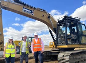 From left - North Kesteven District Council Economic Development Project Officer Laura Bath, Smith Construction Site Manager Mark Collishaw, and North Kesteven District Council Leader Councillor Richard Wright on site at the Sleaford Moor Enterprise Park.