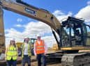 From left - North Kesteven District Council Economic Development Project Officer Laura Bath, Smith Construction Site Manager Mark Collishaw, and North Kesteven District Council Leader Councillor Richard Wright on site at the Sleaford Moor Enterprise Park.