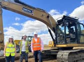 From left - North Kesteven District Council Economic Development Project Officer Laura Bath, Smith Construction Site Manager Mark Collishaw, and North Kesteven District Council Leader Councillor Richard Wright on site at the Sleaford Moor Enterprise Park.