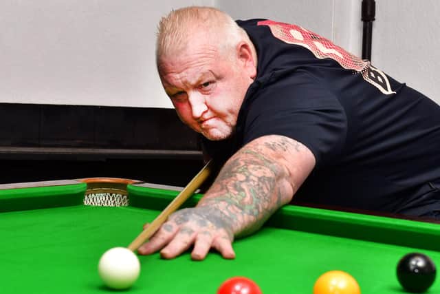 Dean takes a shot at Boston Snooker Centre, which is one of his sponsors. Photos: Mick Fox