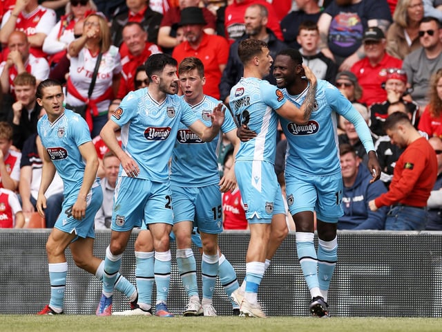Grimsby won 4-3 at Wrexham in their National League play-off semi-final. (Photo by Lewis Storey/Getty Images)