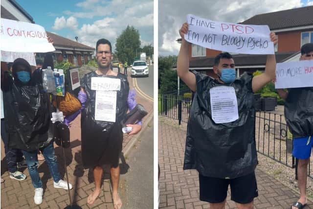 Some of the protesters during the demonstration outside the Supreme Inns hotel, near Swineshead.