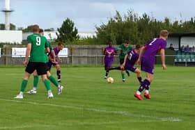 Jacob Fenton fires home one of Sleaford's goals. Photo: Steve W Davies Photography.