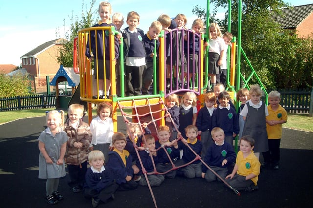 The youngest pupils at Gateford Park School, in Amherst Rise, smile for their First Class picture.