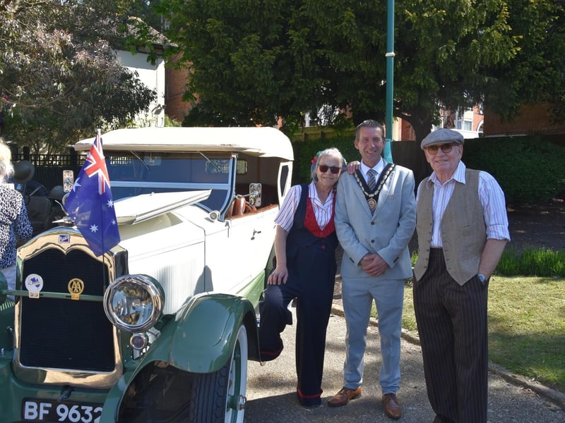 Mayor of Skegness Coun Adrian Findley enjoying the display of vintage vehicles.