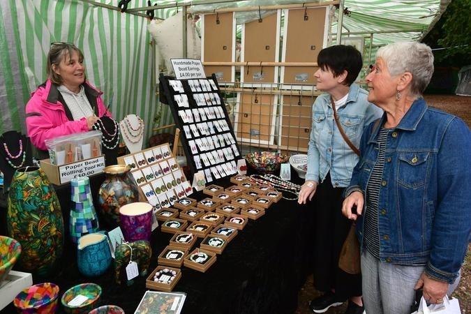 Julie Carman of Alford with her paper jewellery and decoupage, with (from left) Helen Smith of Grimsby and her mum, Lynn Wood of North Orsby