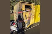 A photo of the damaged clothing bin in Skegness.