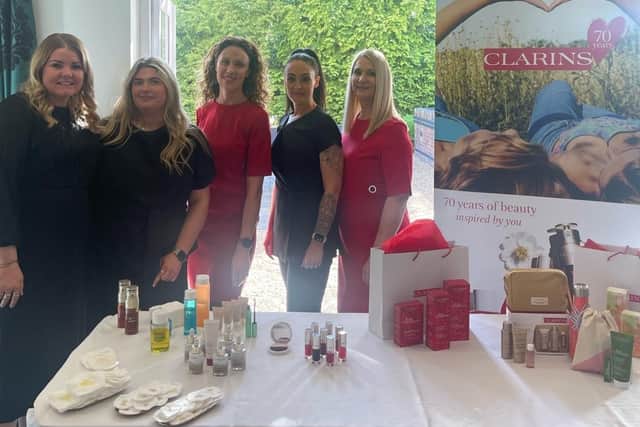 Salon Carina manager Hannah Williams (far left) and director Carina Tuxworth (far right) with Clarins representative Kimberley Jones (centre) and therapists Freya Donner and Gemma Turner. (PHOTO BY: Salon Carina)