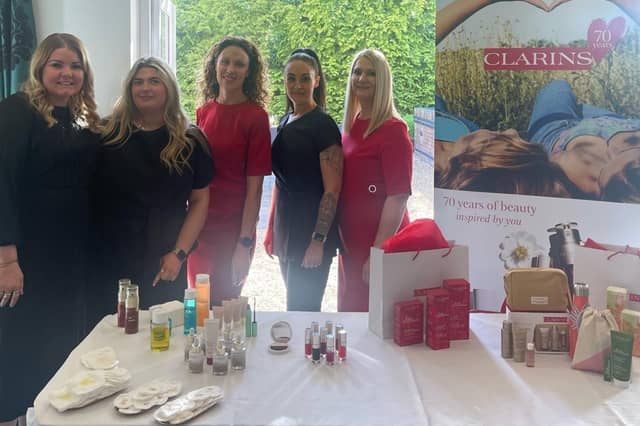 Salon Carina manager Hannah Williams (far left) and director Carina Tuxworth (far right) with Clarins representative Kimberley Jones (centre) and therapists Freya Donner and Gemma Turner. (PHOTO BY: Salon Carina)