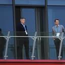 England Director of Cricket Ashley Giles speaks to ECB Chief Executive Tom Harrison during the 1st Royal London One Day International Series match between England and Australia. (Photo by Gareth Copley/Getty Images for ECB)