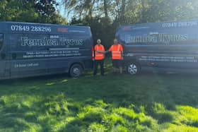 Fernlea Tyres owner Simon Hewitt welcomes new team member and former Kwik Fit centre manager Aidan Kelleher, alongside the company's new mobile tyre-fitting van.
