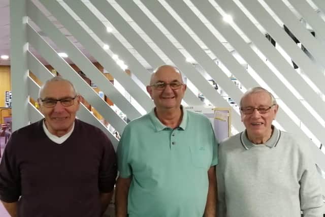 IBC rink of Dennis Ellis, Dave Gill and Bunny Reeson having won 21-20 against Royal Mail
