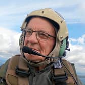 Michael Parker enjoying his Spitfire flight. Photo: Jonathan Buckmaster