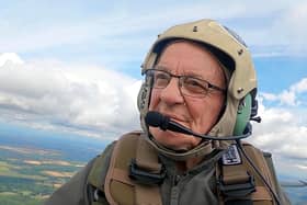 Michael Parker enjoying his Spitfire flight. Photo: Jonathan Buckmaster