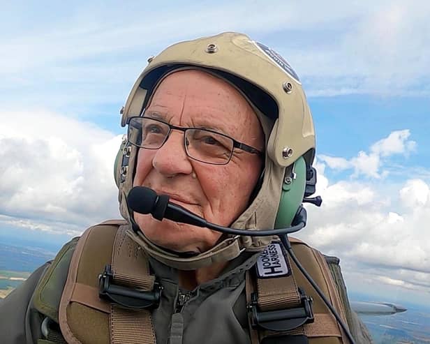 Michael Parker enjoying his Spitfire flight. Photo: Jonathan Buckmaster