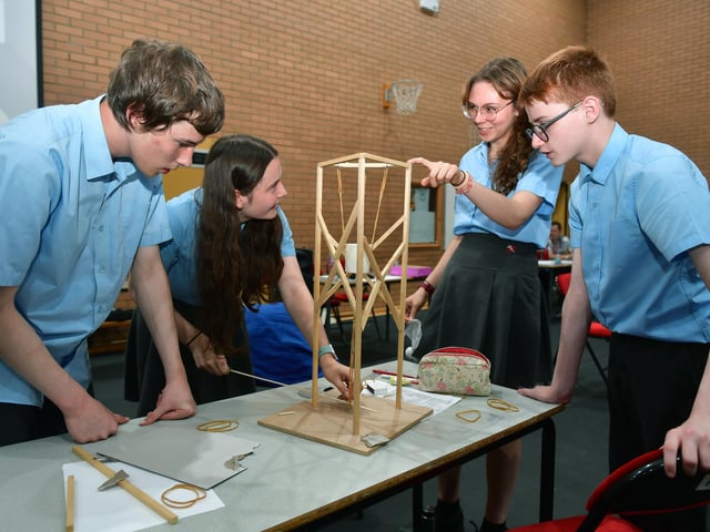 L-R Jamie Bristow 15, Tara Sambridge 15, Erika Zviaholska 15, Logan Murphy of St George's, Sleaford