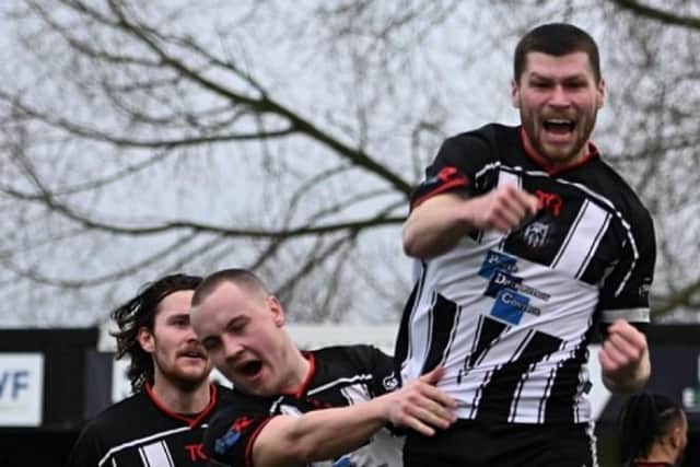 Josh Jordan celebrates scoring against Maltby Main. Photo: Anna Bäckström