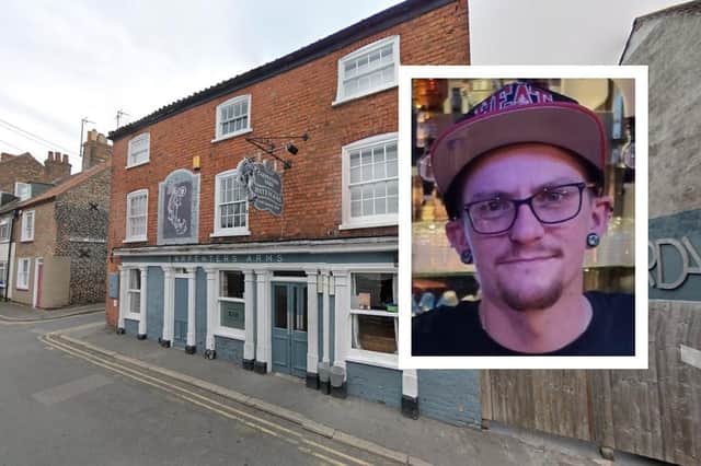 Adi Whiting, inset, was injured in an alleged assault outside the Carpenters Arms pub, in Boston's Witham Street.