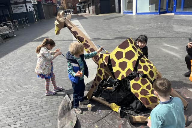 Sebastian with Zarafa meeting families and being painted in Grimsby on Sunday.