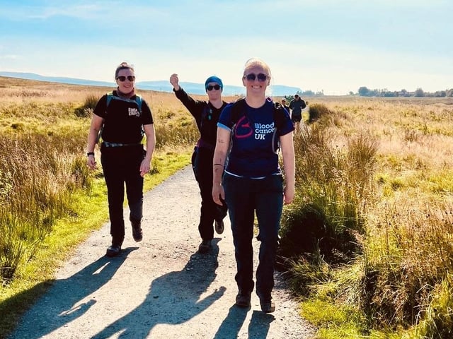 Cpl Howes and two friends on the Yorkshire Three Peaks Challenge.