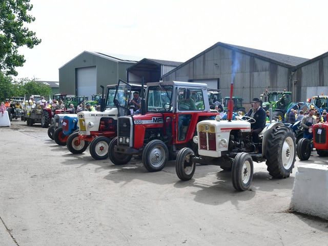 Dozens of tractors gather at Caudwell's Yard in Ludborough, all set for the off on Sunday morning.