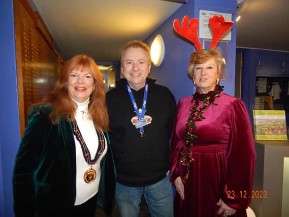 Mayor Julia Simmons, Michael Courtney, manager of Riverhead Theatre, and Coun Lynne Cooney at the Christmas party.