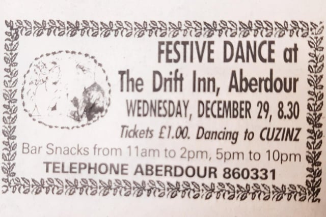 An advert for a festive dance along the coast at the Drift Inn, Aberdour.
Tickets cost just £1