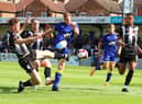 Gainsborough Trinity's Andrew Wright is tackled by Stafford Rangers' Joseph Dunne. Picture by Dan Westwell