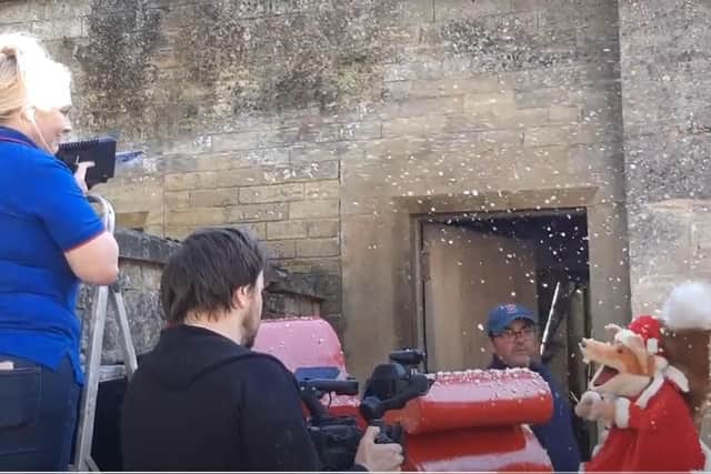 Filming in progress - complete with sleigh and snow machine!