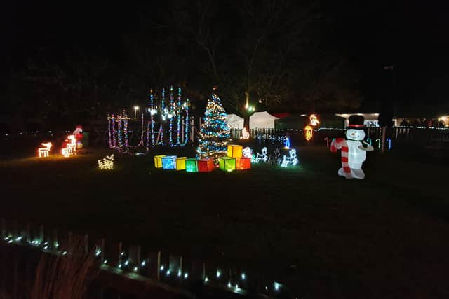 The garden lights switched on at The Duke of Wellington.