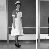 Miss P. J. Jessop models the uniform currently being worn by student nurses in Boston hospitals (left) and the one proposed to replace it nationally.