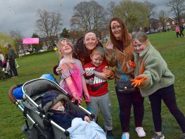 Pictured, from left: Brody Creamer, aged one, Jodie Creamer, Bobbie-Rae Creamer, 8, Theo Maddison, 6, Tracy Clarke, Ella-Rose Maddison, 8, of Boston.