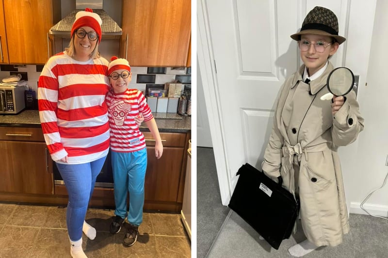 Blake Cox, eight, and mum Emma Cox, both as Wally; and Lottie Ruck, 10, as Inspector Clouseau.